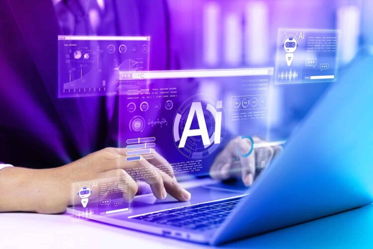 Businessman use artificial intelligence AI technology for enhanced work efficiency data analysis and efficient tools, Unlocking work potential with AI solutions chatbot help solve work problems.
